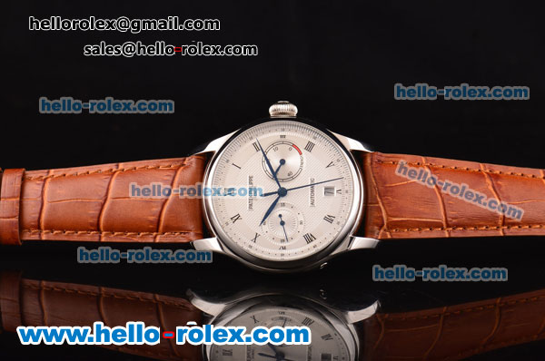 Patek Philippe Complications Asia ST22 Automatic Stainless Steel Case with Brown Leather Strap and White Dial Roman Markers - Click Image to Close